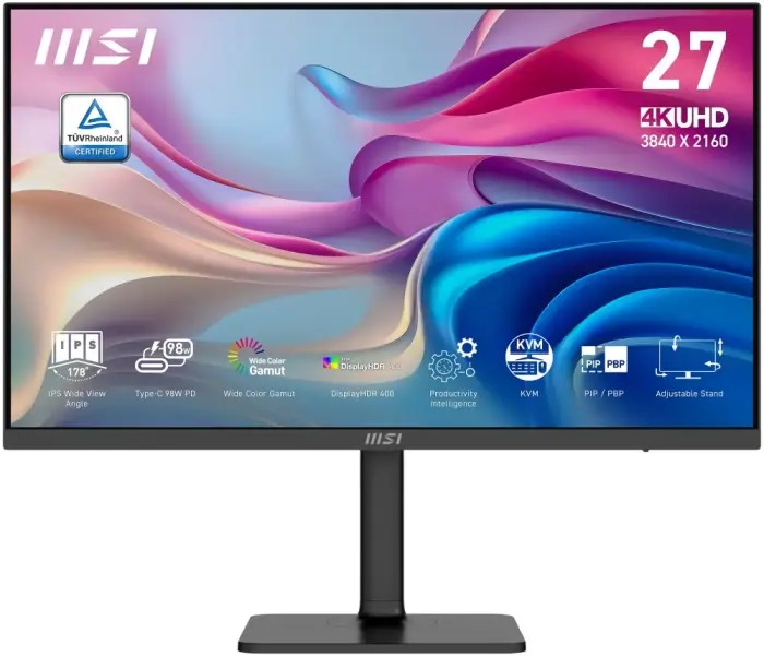 MSI Modern MD272UPHG/ 27"/ 3840x2160 / IPS/ 4ms/ 60Hz/ 400cd/m2/ 1000:1/ HDMI/ DP/ USB/ VESA/ černý