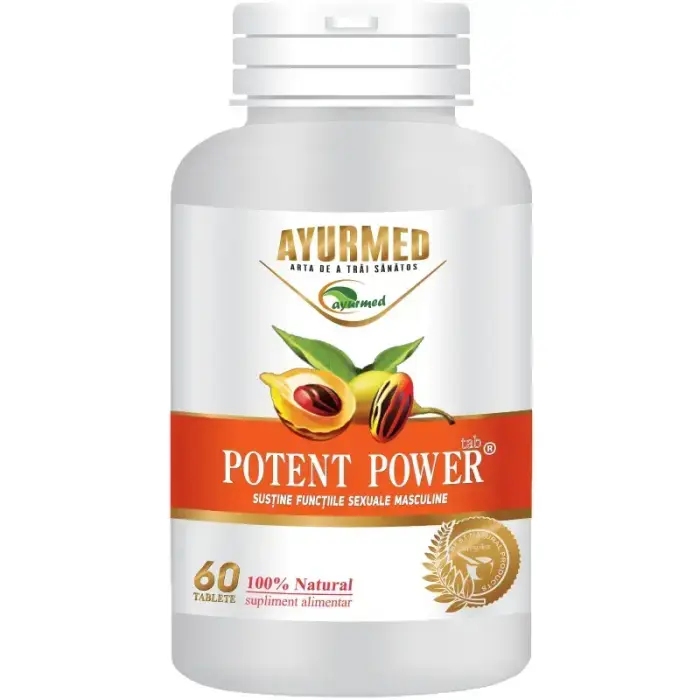 Ayurmed, Potent Power, Vīriešu reproduktīvās sistēmas funkciju optimizēšana, libido un seksuālās veiktspējas uzlabošana, kapsulas, 60 kapsulas