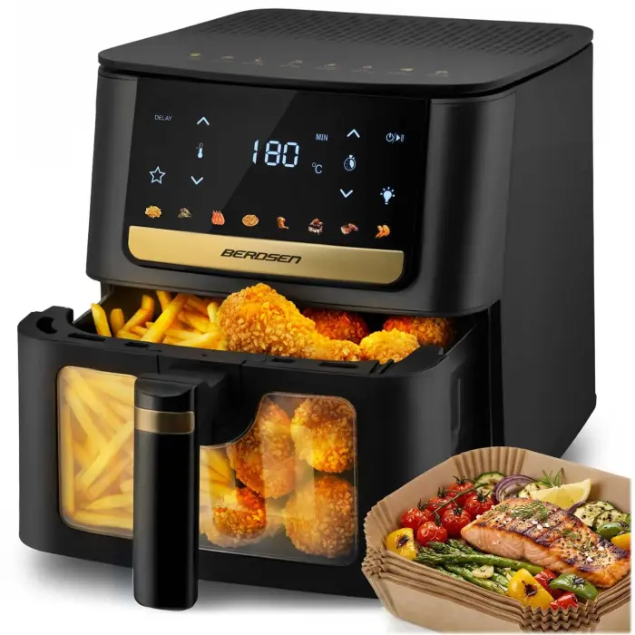 Frytkownica beztłuszczowa Air fryer + papier do pieczenia Berdsen BD-655 czarna