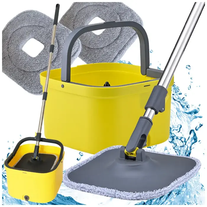 360° rotating mop set: bucket, 2x microfibre pads, drain