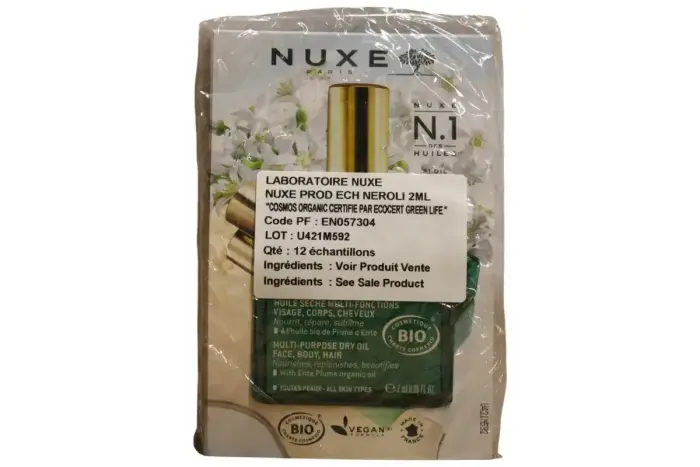Nuxe Huile Prodigieuse universālā Neroli mitrinošā un atjaunojošā eļļa ķermenim, sejai un matiem, dueta komplekts, 2 x 12 ml paraugi