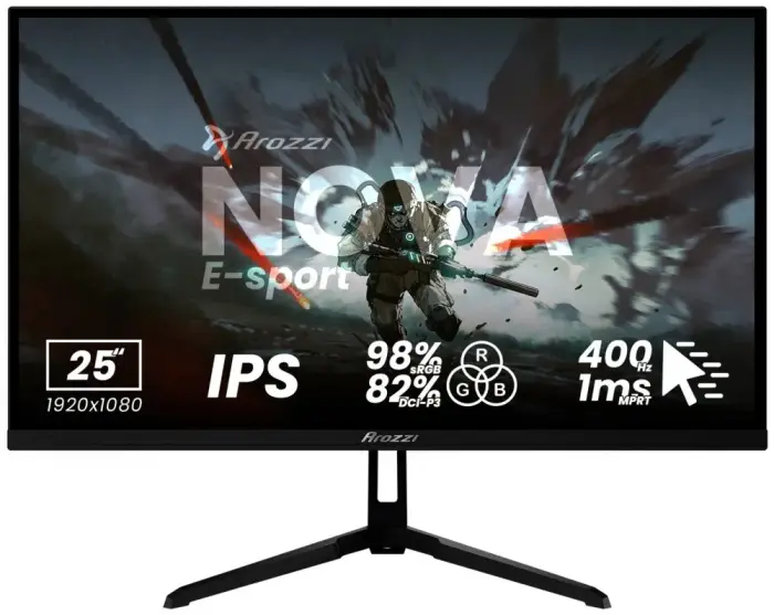 AROZZI NOVA herní monitor 24,5" 25T1K400 Black/ LED/ IPS/ 1920x1080/ 400Hz/ 1000:1/ 1ms/ 2xHDMI/ 2xDP