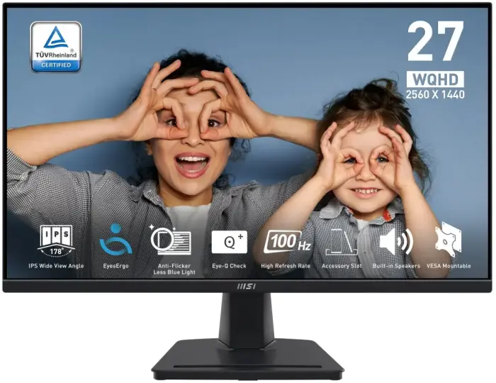 MSI PRO MP275Q/ 27"/ 2560x1440/ IPS/ 4ms/ 100Hz/ 300cd/m2/ 1300:1/ HDMI/ DP/ VESA/ černý