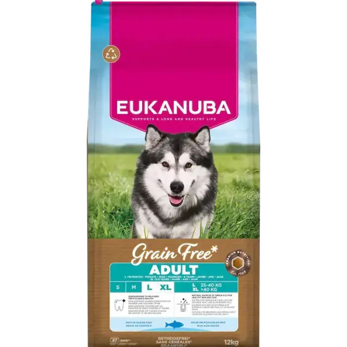 Eukanuba Adult Large Ocean Fish bezgraudu sausā suņu barība, 12 kg