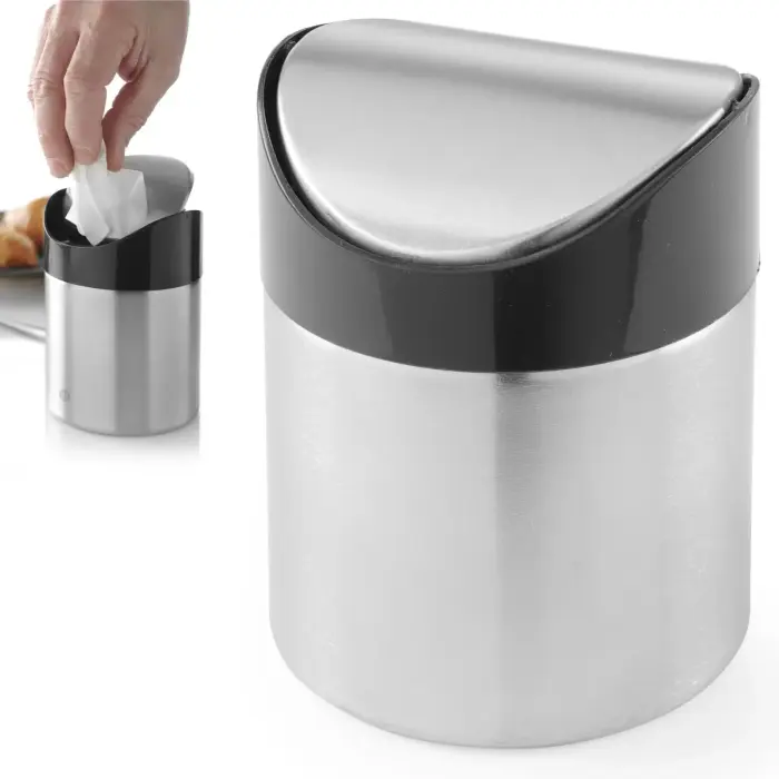 Hendi 440711 Stainless Steel Tabletop Swing-Top Bin, Ø 95 mm