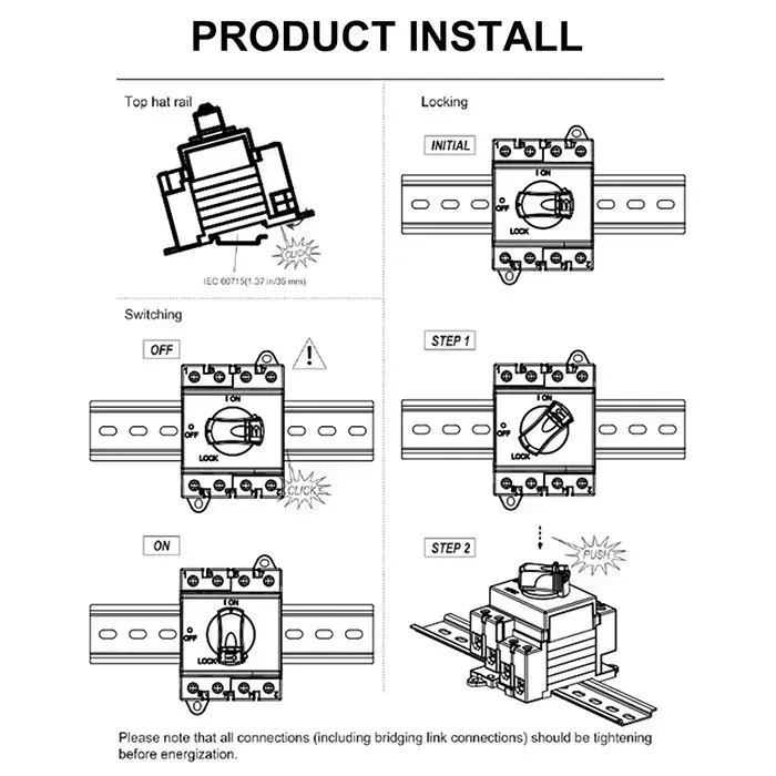 Qoltec DC isolator with locking function | Main switch | 1200V | 32A | 8kV | 4P Photo