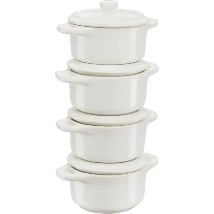 Staub apaļā mini cocotte katliņš, 4 gab. - 200 ml, ziloņkaula krāsā