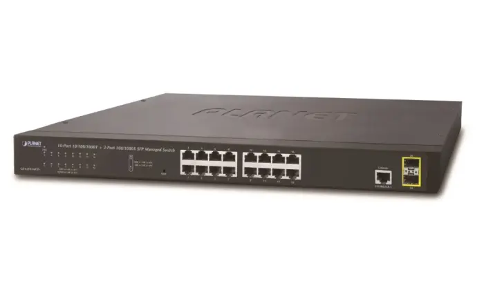 Planet GS-4210-16T2S L2 switch, 16x 1Gb, 2x 1Gb SFP, QoS, fanless