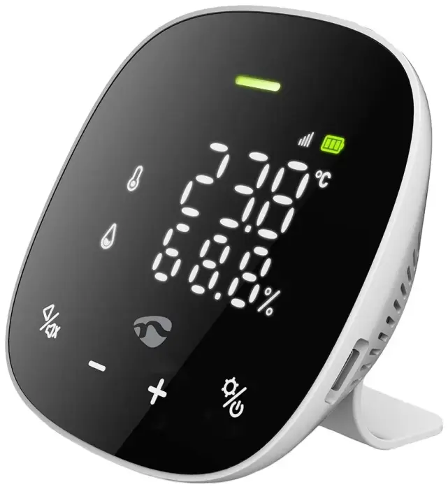 NEDIS Wi-Fi išmanus monitorius kvality ovzduší/ včetně displeje/ Oxid uhličitý (CO2)/ teplota/ vlhkost/ Android/ černo-baltas