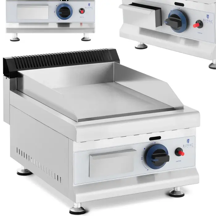 Royal Catering RC-GG35030 Гладкий газовый гриль, регулируемый, для пропан-бутанового газа, 0.03 бар, 35 x 40 см, 3000 Вт