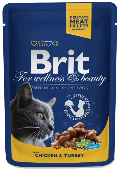Brit Premium Cat с курицей и индейкой, влажный корм для кошек, 100 г