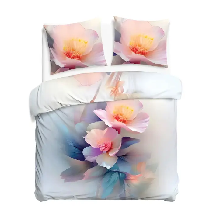 Satininis patalynės komplektas 160x200 cm SATYNLOVE PREMIUM Šviesus su dideliais rožiniais žiedais