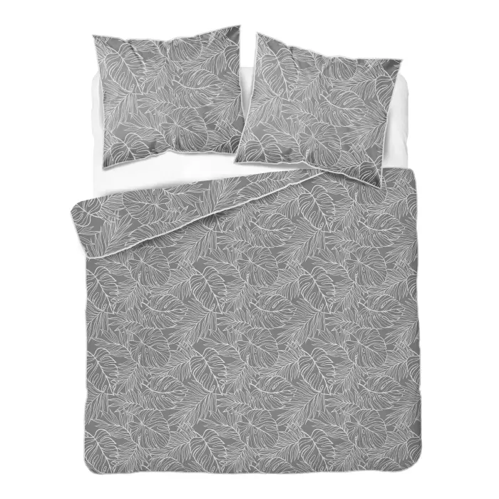 Percale bedding set Eden 5972 B 220x200 cm, grey/graphite, leaf pattern