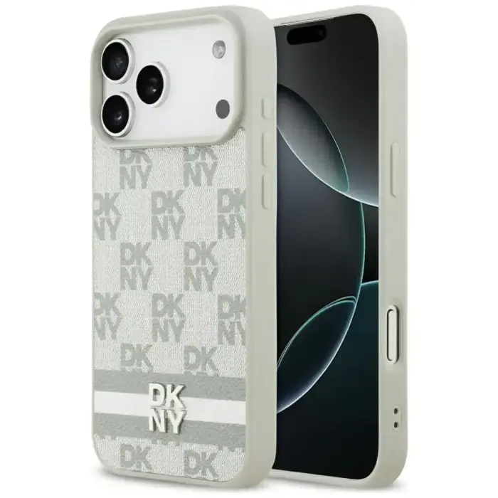 DKNY Checkered with Printed Stripes Case for iPhone 17 Pro Max Beige