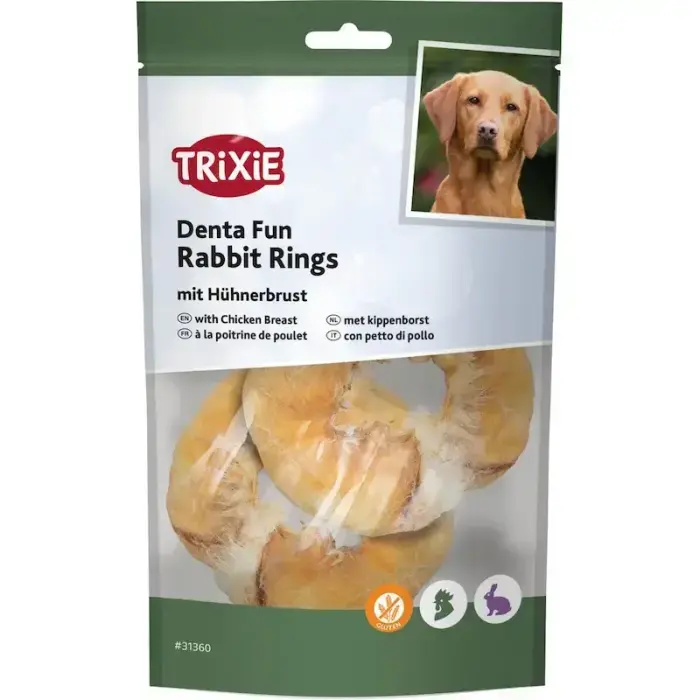 Trixie Denta Fun koeramaius jänese rõngad kanafileega, ø 9.5 cm, 100 g