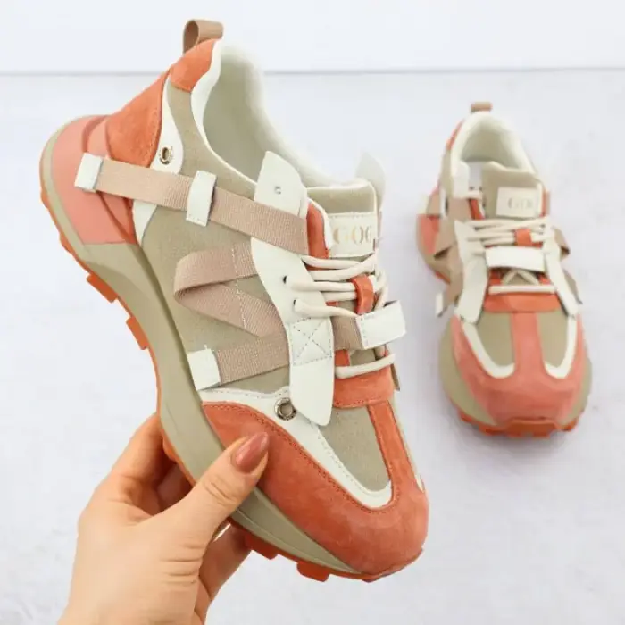 Sieviešu beige and orange leather sporta apavi Goe RR2N4064 - Buty: 40