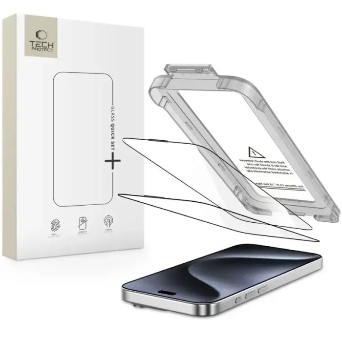Tech-Protect Quick Set+ 2-pack tempered glass for iPhone 15 Pro - black