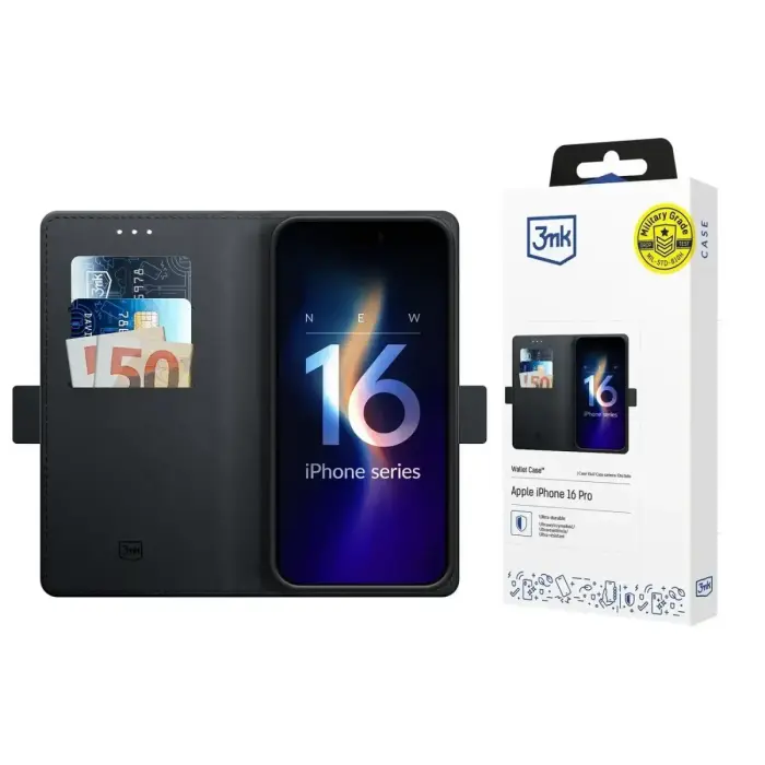 3mk Wallet Case maciņš iPhone 16 Pro - Melns