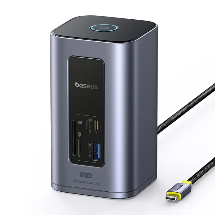 Baseus NU1 Air Spacemate 12-in-1 USB-C Docking Station Hub with USB-A HDMI RJ45 SD microSD 4K 60Hz PD 10Gb/s – Grey