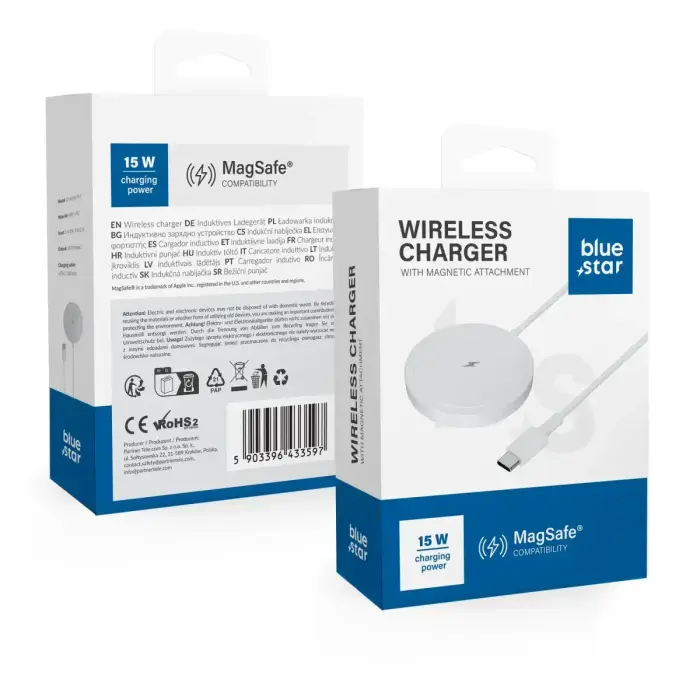 BLUE STAR Juhtmeta laadimisalus 15W MagSafe ühilduv, valge