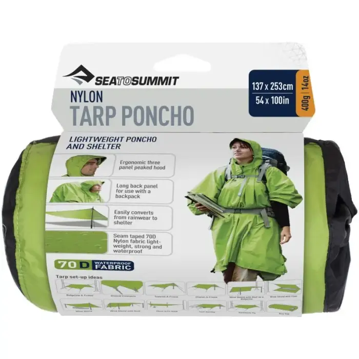 Women’s/Men’s Nylon Tarp Poncho, Waterproof, Green (APONCHO/GN) - Size: One-size