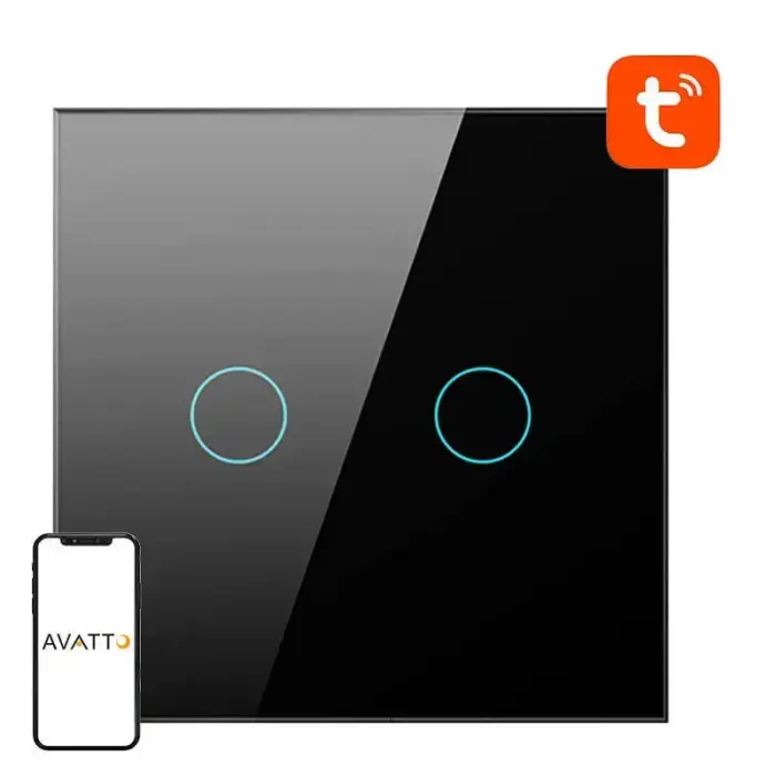 Smart Light Switch WiFi Avatto TS02-EU-B2 2-way (black)