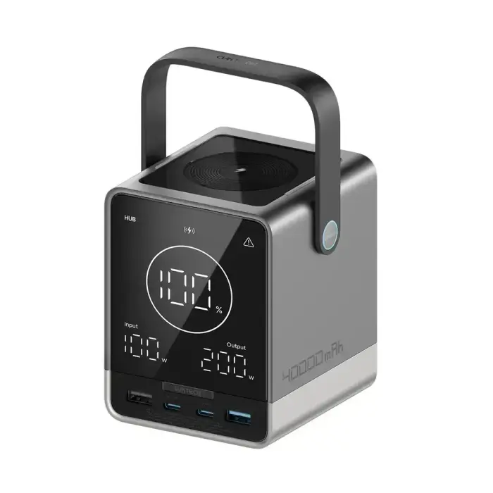 Cuktech Powerbank 300W 40000mAh ar bezvadu lādēšanu 2x USB-C + 2x USB-A - Melns