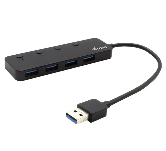 i-tec USB HUB METAL/ 4 porty/ USB 3.0/ кнопка On/Off pro zapnutí a vypnutí/ металлический/ чёрный