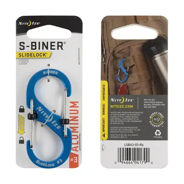 Nite Ize S-Biner SlideLock alumiiniumist karabiin #3 – sinine