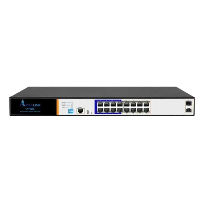Extralink ARES Managed Switch 16xRJ45 GbE PoE/PoE+ 150W, 2x SFP, Rack 19"