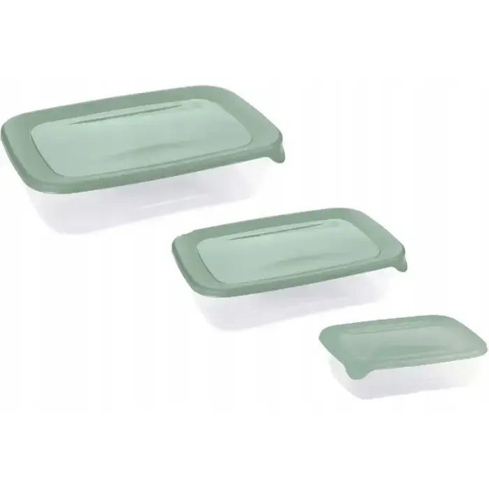 Fresh&Go Food Container Set, 3-piece, rectangular (2L + 1L + 0.5L), green