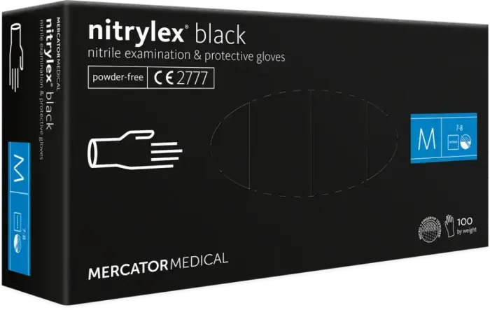 Cimdi nitrila Nitrylex PF, bez pūdera, melni, M izm., 100gab