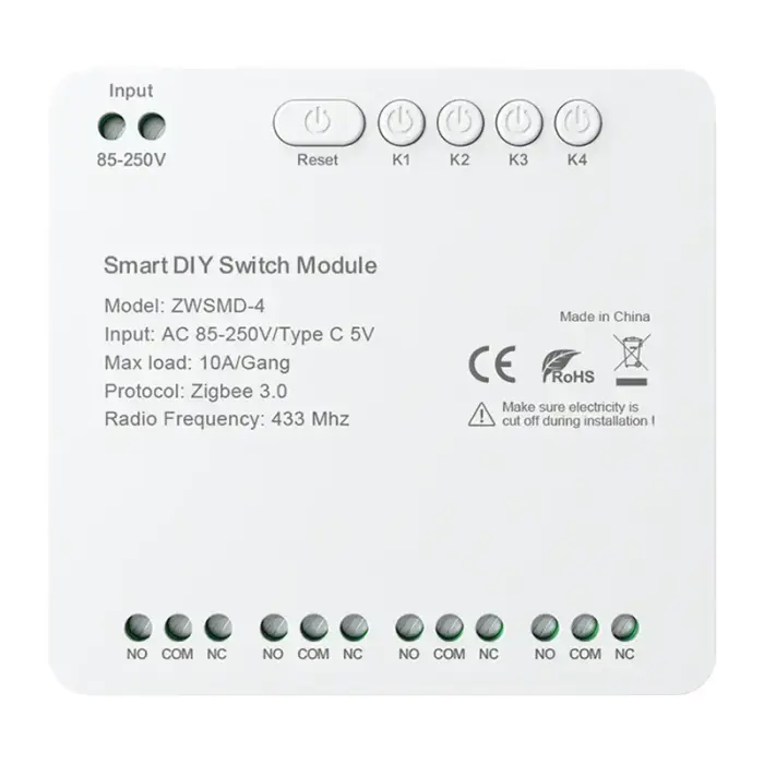 Avatto ZWSMD-4-250V 4-channel ZigBee switch module with voltage-free contact