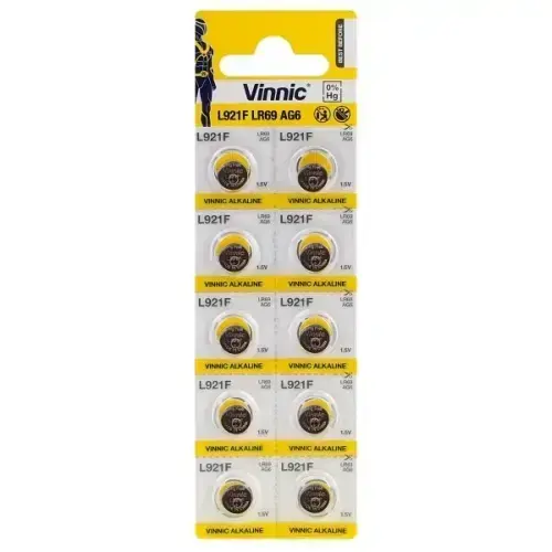 Vinnic AG6 / LR69 / SR920W / 171 / GP71A / 371 Alkaline 1.5V Batteries (10pcs)