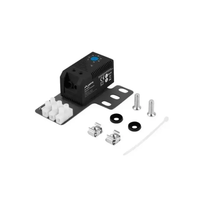 LANBERG 10A Closing Thermostat for Cabinets with Mounting Ear (Rack) and Electrical Terminal Block, Black