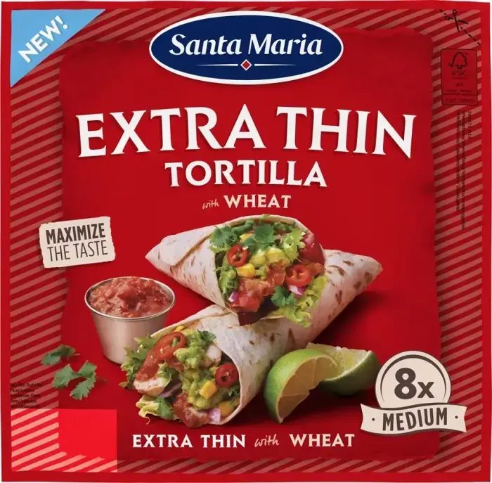 Kvietinė tortilija, ypač plona, 244g, Santa Maria