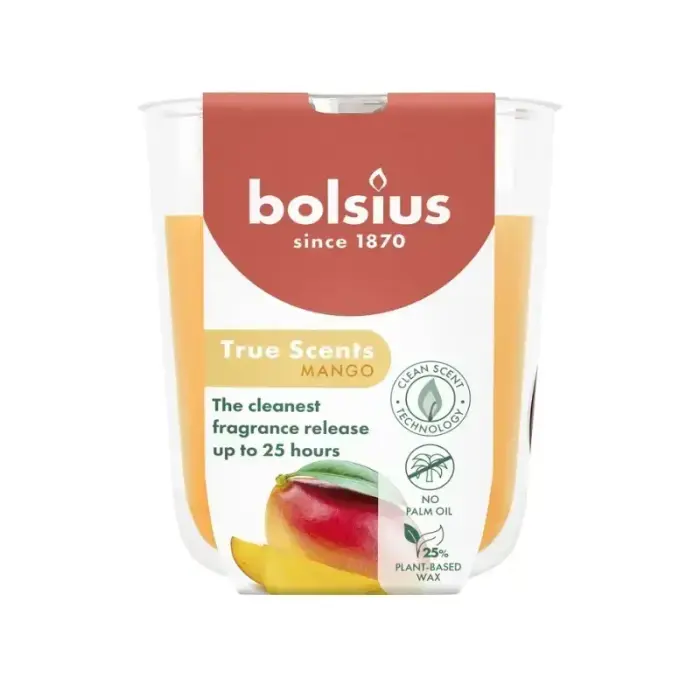 Bolsius True Scents Scented Candle in Glass Jar, Mango, Ø80x73mm