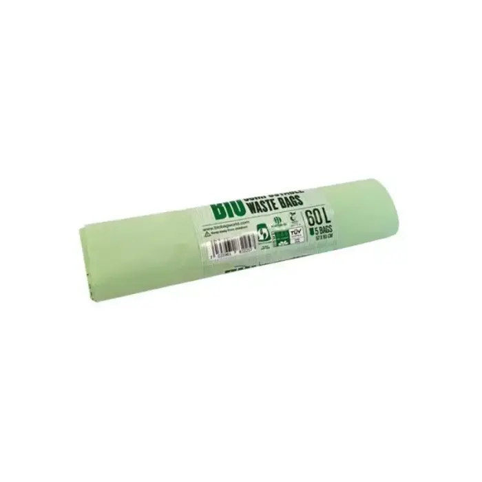 BioBag Kompostējamie Atkritumu Maisi 60L (5 gab./rullī) 17 mikroni, 57x90 cm, Zaļi