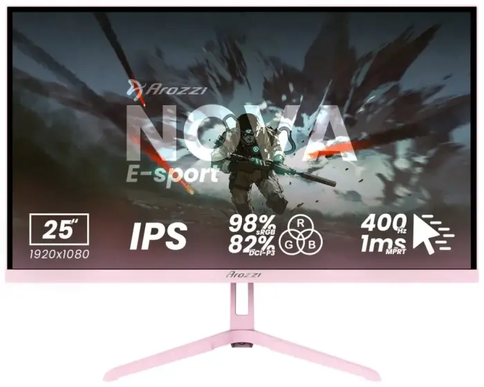 AROZZI NOVA herní monitor 24,5" 25T1K400 Pink/ LED/ IPS/ 1920x1080/ 400Hz/ 1000:1/ 1ms/ 2xHDMI/ 2xDP