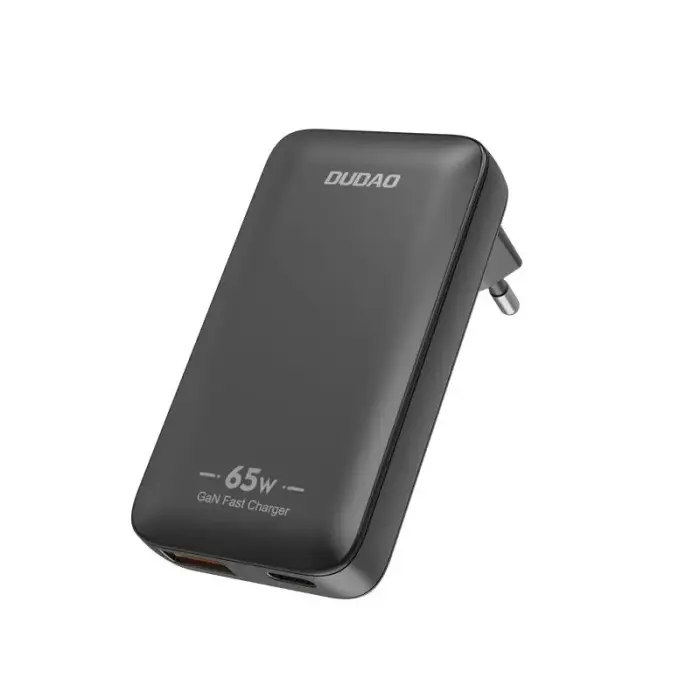 Dudao A65Q GaN 65W īpaši plāns ceļojumu sienas lādētājs USB-A USB-C PD EU/US - Melns