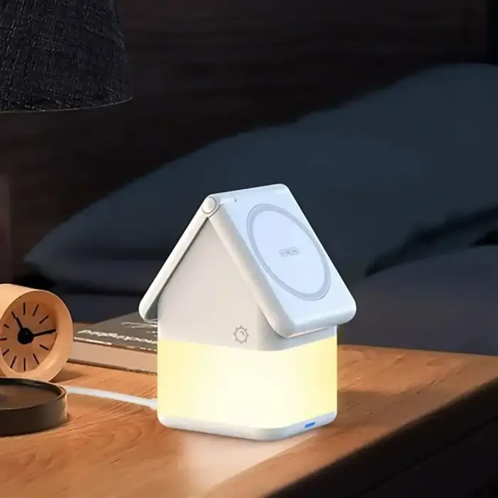 Duzzona W20 15W 4in1 induktīvais lādētājs priekš iPhone | AirPods | Apple Watch ar nakts lampu - baltā krāsā