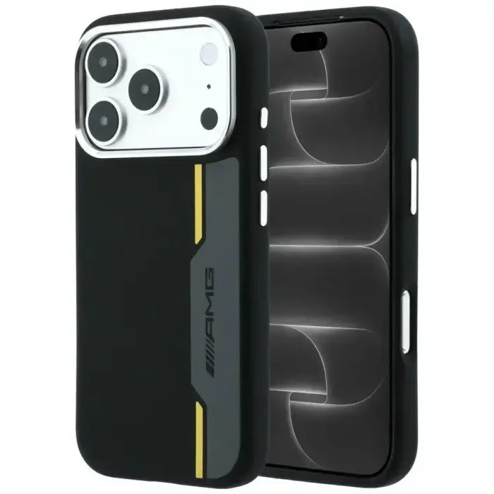 Case AMG HC Silicone Bow Lines MagSafe   for iPhone 18 Pro / 17 Pro black-yellow