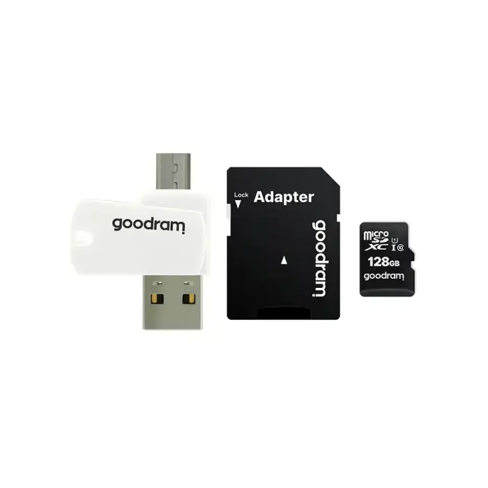 GOODRAM Карта памяти MicroSD «Все в одном» – 128ГБ с адаптером UHS I CLASS 10 100МБ/с + ридер