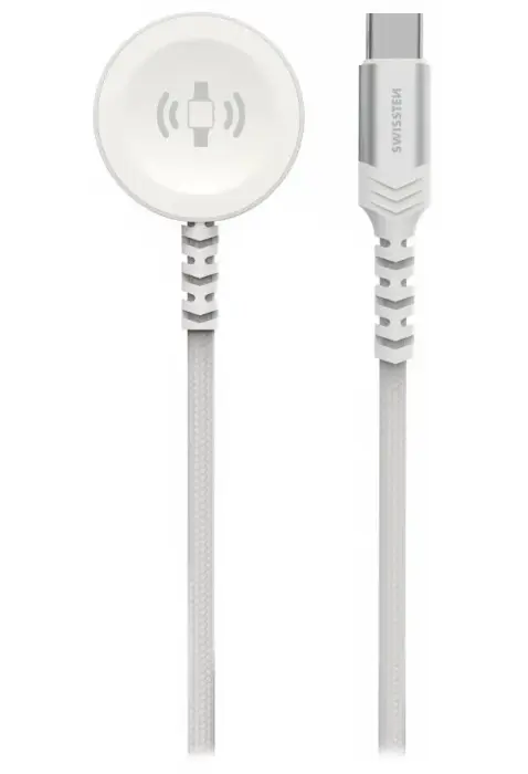 SWISSTEN OPLETENÝ MAGNETICKÝ kabelis PRO APPLE WATCH KOVOVÝ, USB-C 1.2 M BÍLÝ