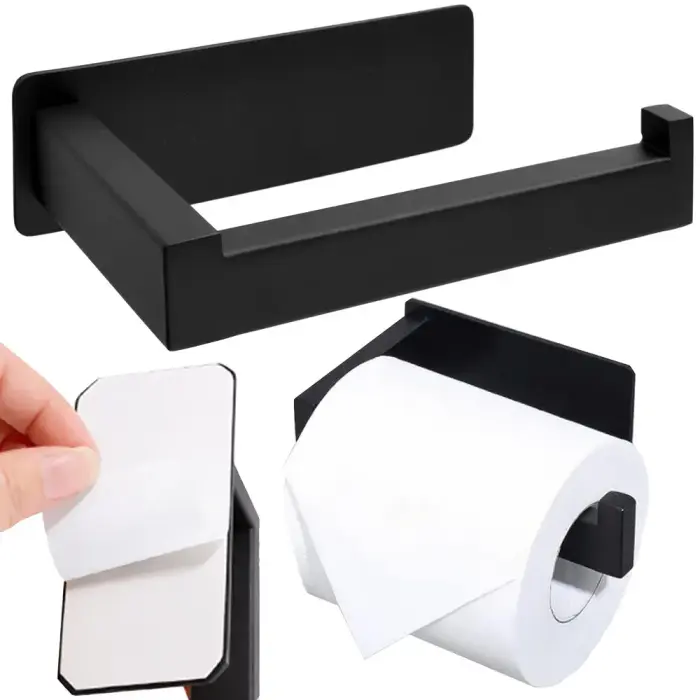 BLACK MATT TOILET PAPER HOLDER WITHOUT DRILLING MODERN STEEL LOFT TOILET