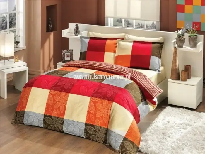 Valentini Vanessa Sari sarkani oranžas rūts satīna gultas veļas komplekts 200x220 cm