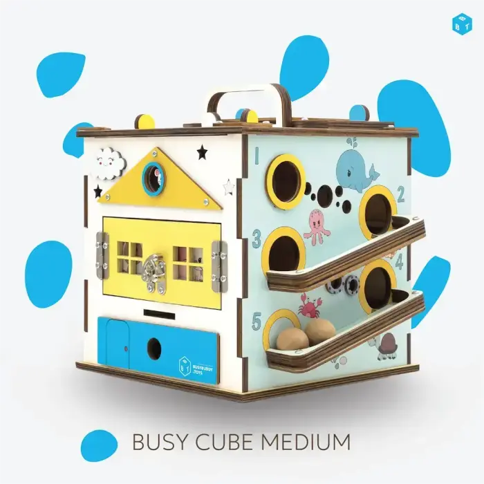 BusyBuddyToys - Wooden Activity Cube for Kids (3+)