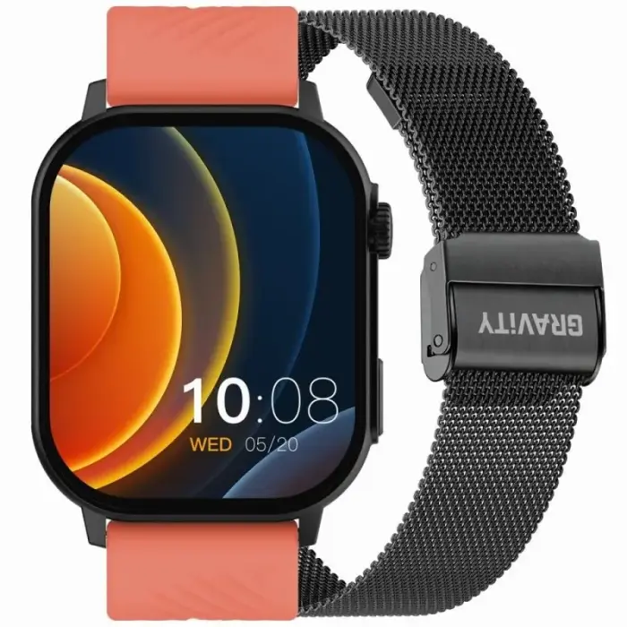 Gravity GT15-3 Smartwatch Red Silicone Strap + Black Bracelet