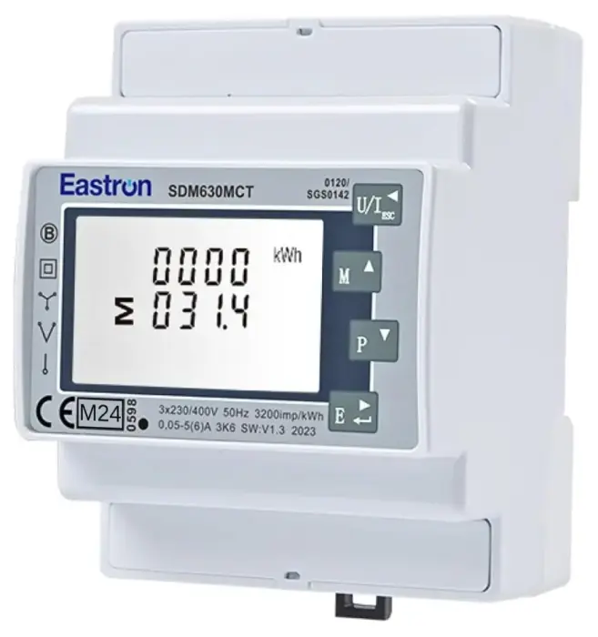Eastron SDM630MCT-MODBUS-MID, Modbus power meter, 1/5A input, three-phase, RS485, pulse outputs