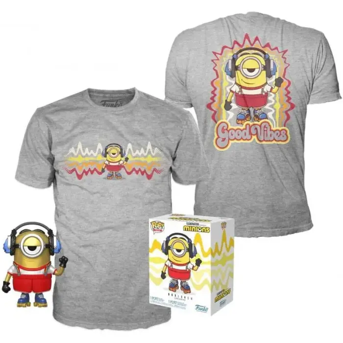 Funko figuuri ja T-särgi komplekt POP & Tee Minions Roller Skating Stuart Metallic Exclusive